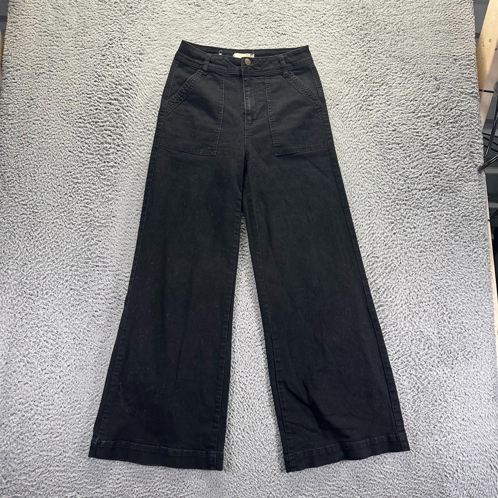Farmers Market Jeans Women 6 Black Cotton Denim Wide-Leg Travel Workwear Stretch